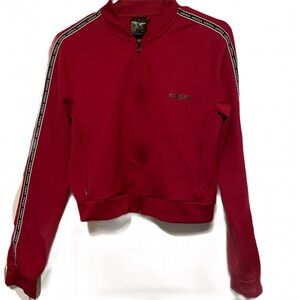 Red adidas zip up bomber jacket. Track top side logo